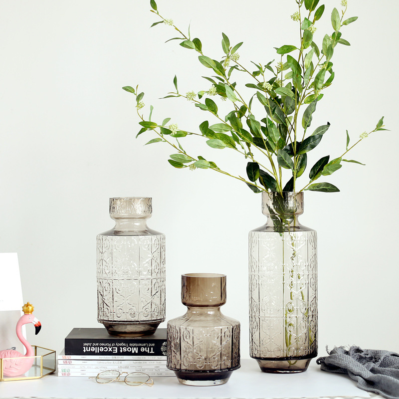 Nordic Madrid creative glass vase Hydroponic container Sample room Flower arrangement decoration American light luxury European ornaments