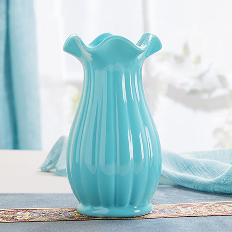 Modern Simple Living Room Creative Flower Arrangement Decoration Home Decoration Ceramic Dried Flowers Ruffled Vase Flower Art Decoration