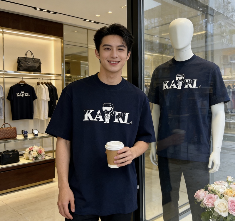 Authentic Karl Lagerfeld 26 Summer Men's Comfortable, Height-Enhancing, Easy-To-Match Loose T-Shirt Authentic Karl Lagerfeld 26 Summer Men's Comfortable, Height-Enhancing, Easy-To-Match Loose T-Shirt