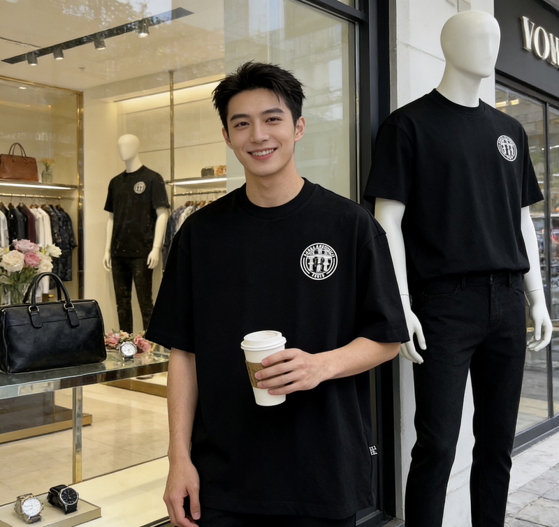 Authentic Karl Lagerfeld 26 Summer Men's Comfortable, Height-Enhancing, Easy-To-Match Loose T-Shirt