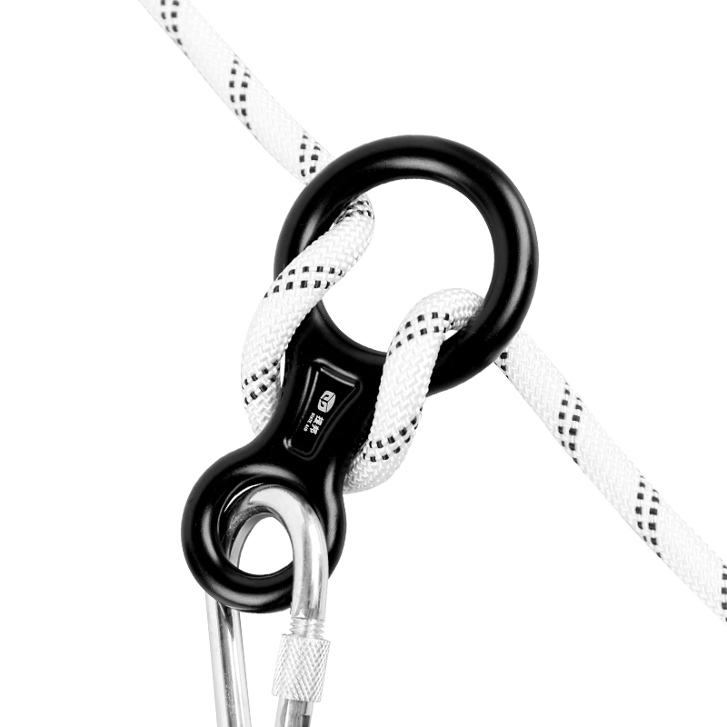 Alloy 8-ring with safety slow-down rope using a dampener Alloy slow-down ring