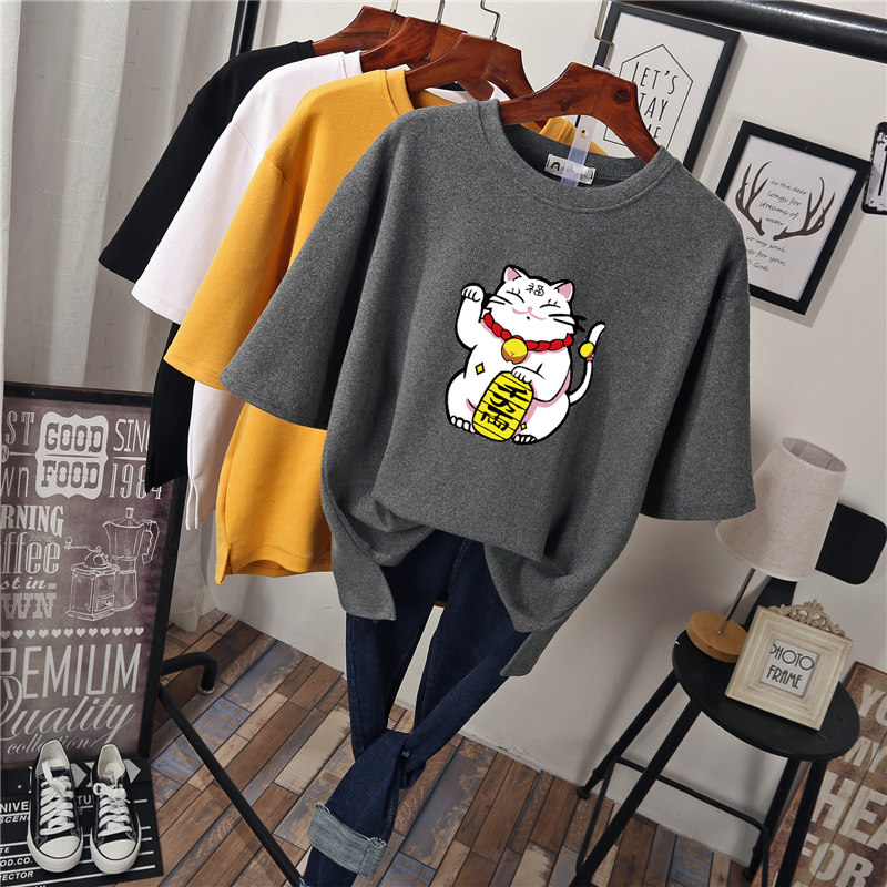 Large size women's summer dress 2022 new mid-length version cover belly short-sleeved loose T-shirt fat sister Korean version of the Western style bottoming shirt