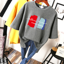 2022 summer plus size t-shirt women fat mm round neck short sleeve loose slim top plus fat girl bottoming shirt trendy