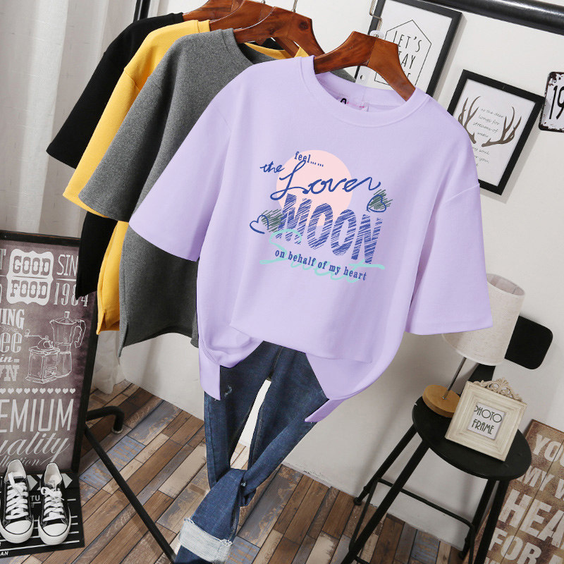 Big Code Women's Dress Pure Cotton T-shirt Woman Short Sleeve 2023 New Summer Loose 100 Hitch Blouse Korean Version Student Letter T-Taobao