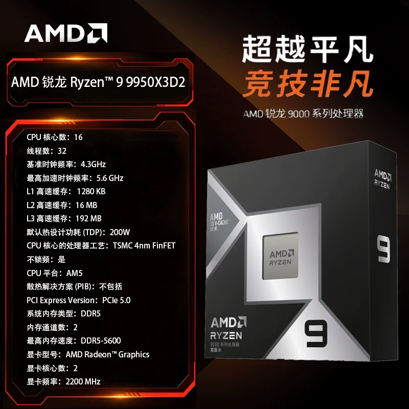 Ядро AMD Ryzen5/7/9 Ruilong 9500F/9600X/9700X/9800X3D/9950X3D2 в коробке процессор