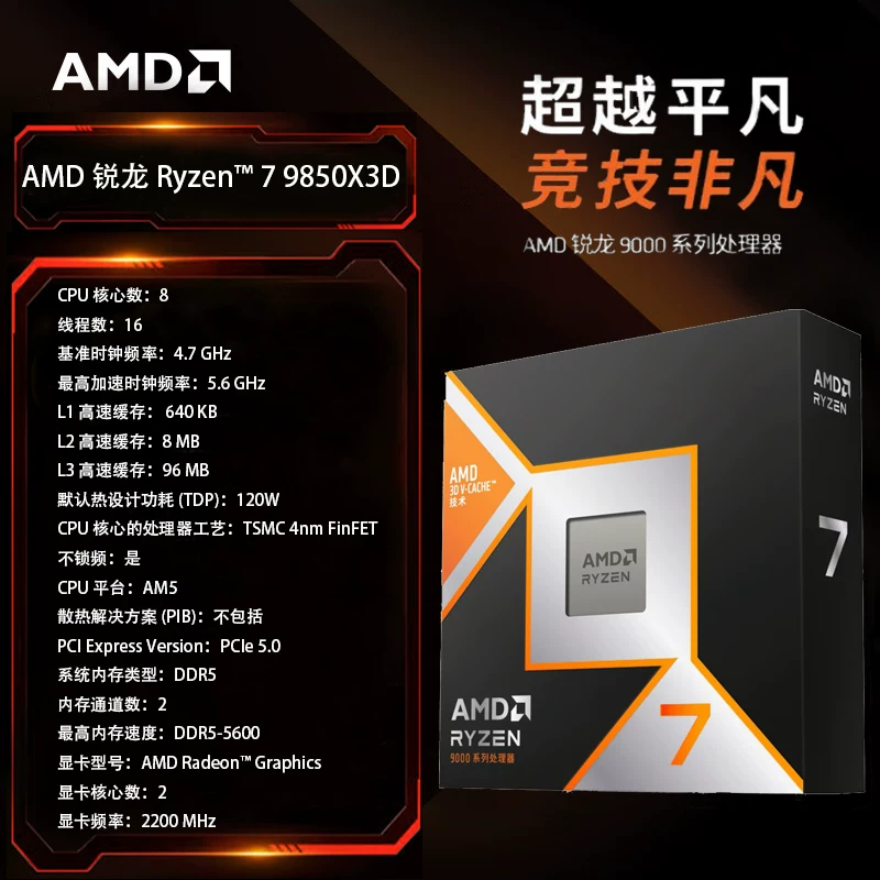 Ядро AMD Ryzen5/7/9 Ruilong 9500F/9600X/9700X/9800X3D/9950X3D2 в коробке процессор