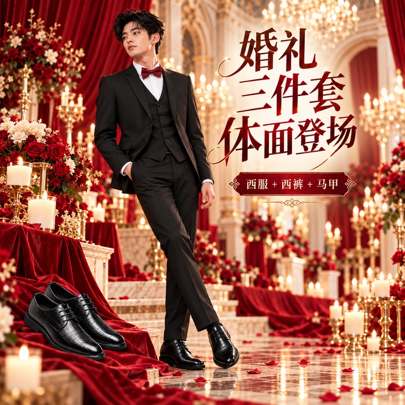 High-End Wedding Groom's Three-Piece Suit, Men's Slim-Fit Suit, Toast Banquet Dress, Groomsmen's Formal Attire High-End Wedding Groom's Three-Piece Suit, Men's Slim-Fit Suit, Toast Banquet Dress, Groomsmen's Formal Attire