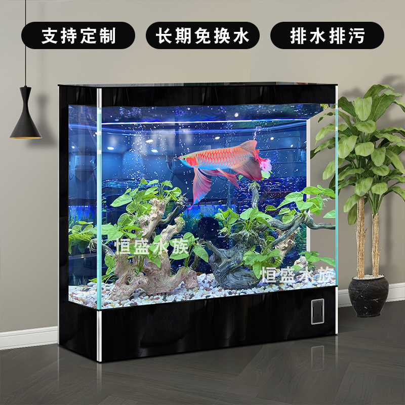 家庭用水なし水槽リビングルーム2025新しい床置き型超白ガラスフィルター酸素発生器一体型水槽