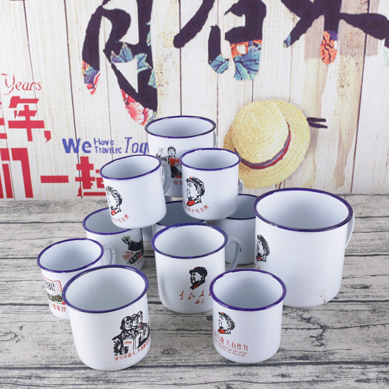 Old-fashioned quotations enamel tableware teacup Retro quotations enamel cup Nostalgic enamel tea jar large capacity cup