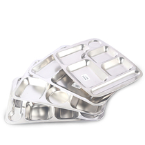 Thickened stainless steel deep dinner plate 3-6 grid fast food plate canteen school children adult plate tray with grid plate