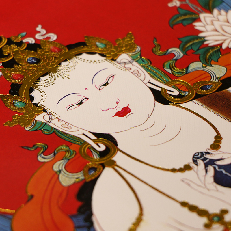 Tibetan thangka imitation hand-painted green Tara thangka yellow god of wealth porch hanging painting Tibetan-style pure hand-mounted decorative painting