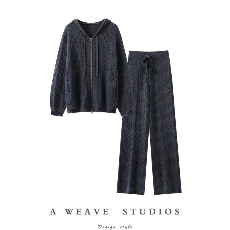 My Ideal Style! Heavyweight 100% Pure Cashmere Zip-Up Cardigan and Hooded Pants Set for Women My Ideal Style! Heavyweight 100% Pure Cashmere Zip-Up Cardigan and Hooded Pants Set for Women