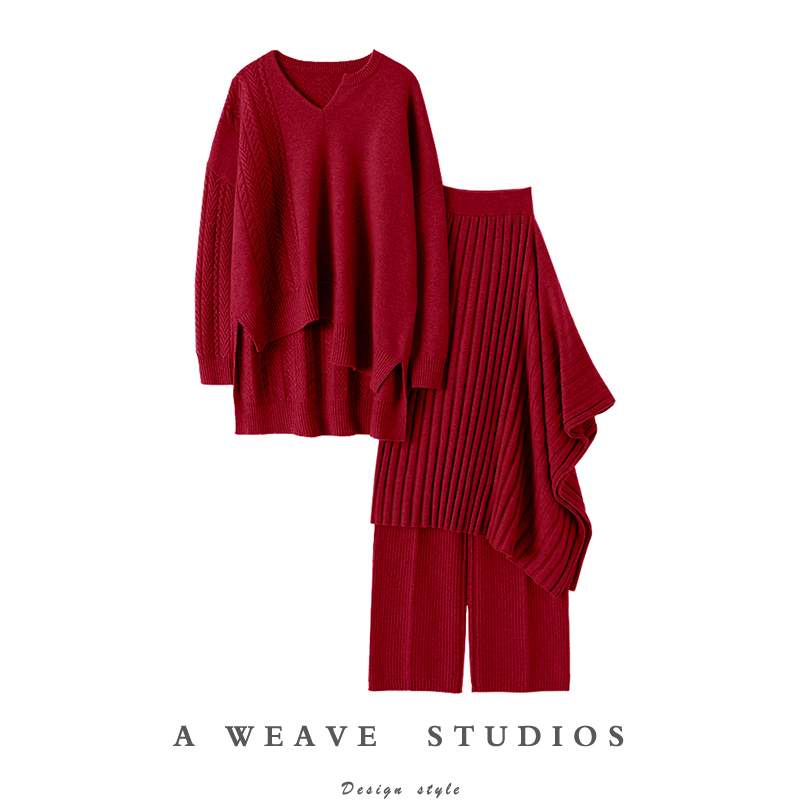 Almost Luxurious! Three-Piece Set, Heavy Weight, Thickened 100% Cashmere Sweater Women's Suit, Pure Cashmere Sweater for Autumn and Winter