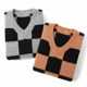 ¡Uno que amo mucho! Suéter de cachemir en V de checkerboard para mujeres en suéter de cachemira puro de larga duración suelta y espesa invierno