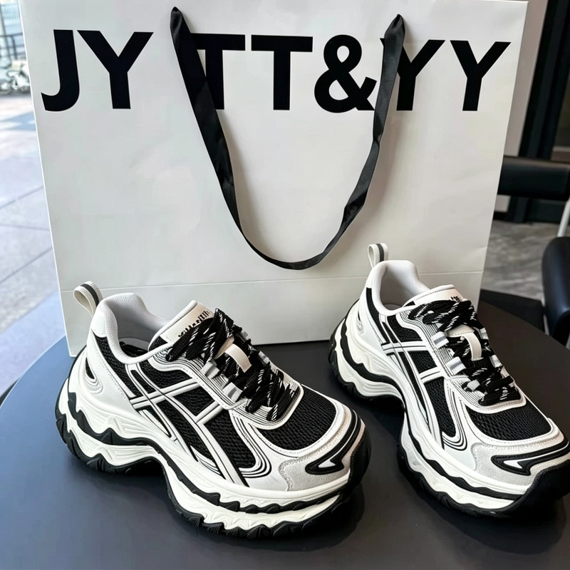 Chen Tai's Same Style Height-Increasing 5.5cm Serrated Thick-Soled Color-Block Dad Shoes Versatile Casual Shoes Sneakers Mesh Running Shoes
