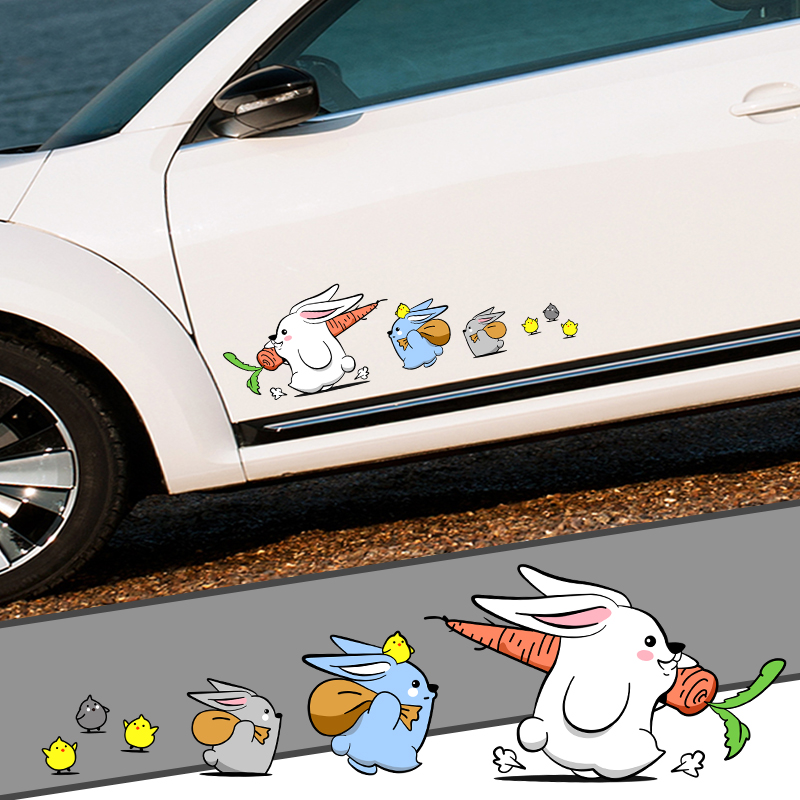 Cartoon bunny car electric car locomotive stickers personality creative cute car stickers to block scratches body stickers