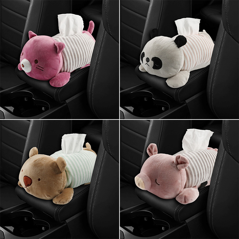 Car Towels Box Personality Cute Animal Armrest Box Extractable Toilet Paper Use Plush Car Universal Car Cartoon Paper Towels Bag