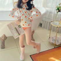 Girl Cherry Printed Long Sleeve Swimsuit Suit Children Sunscreen Split Swimsuit Swimming Pants 2021SS New