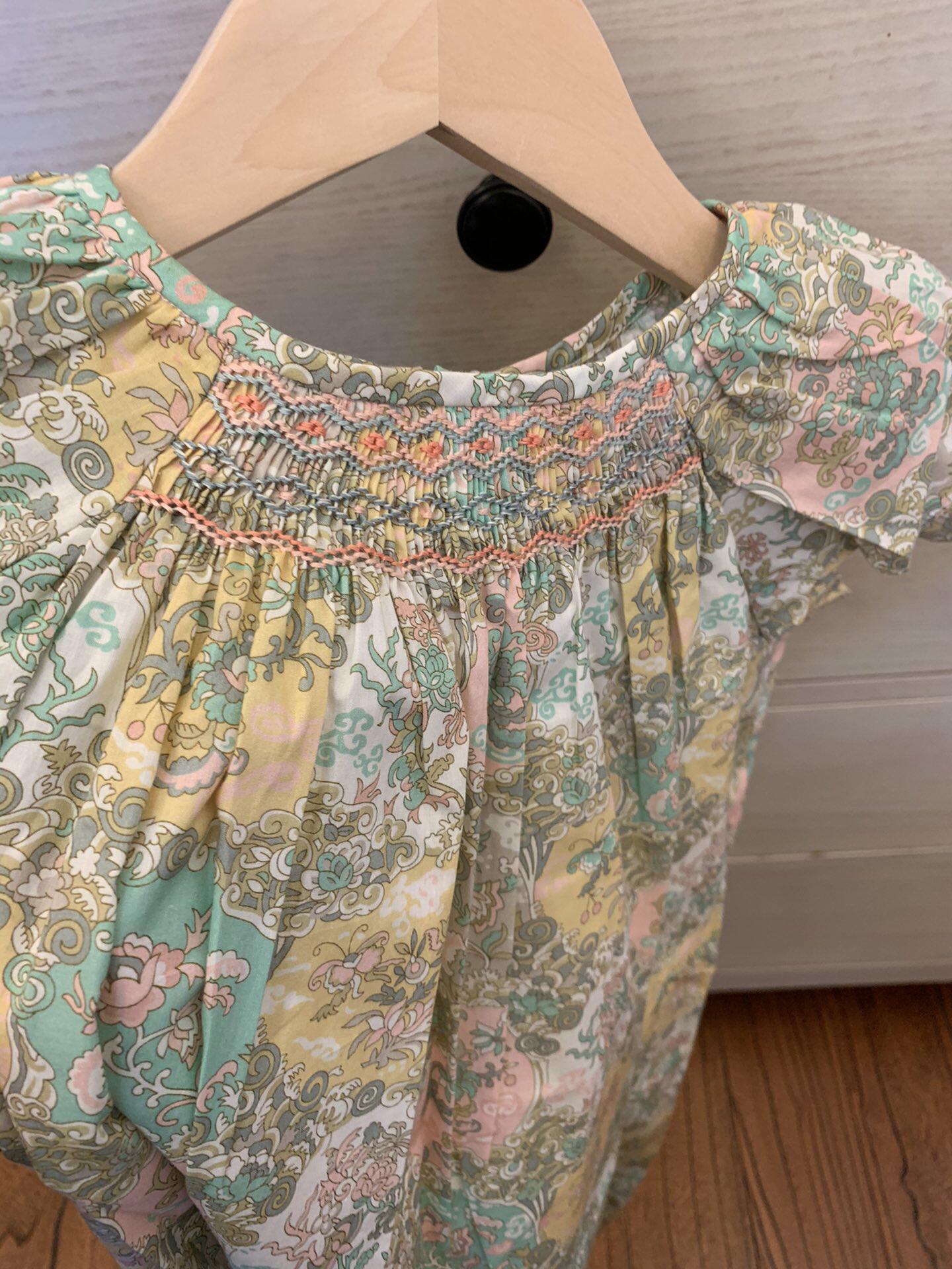 bp same girl girl Yinglen retro printed double layer 1 4 inch sleeve wrench sleeve foreign dress Children pure cotton Swept Swept dresses