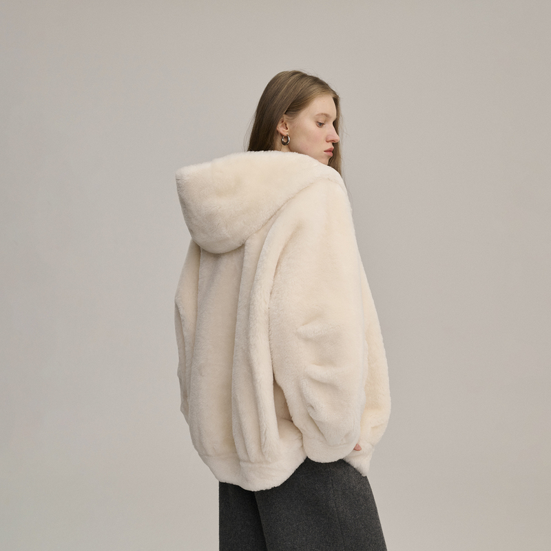 Imported Loman Merino Sheepskin One-Piece Coat for Women, Mid-Length, Loose-Fitting, Hooded, Genuine Fur Coat, 2025 New
