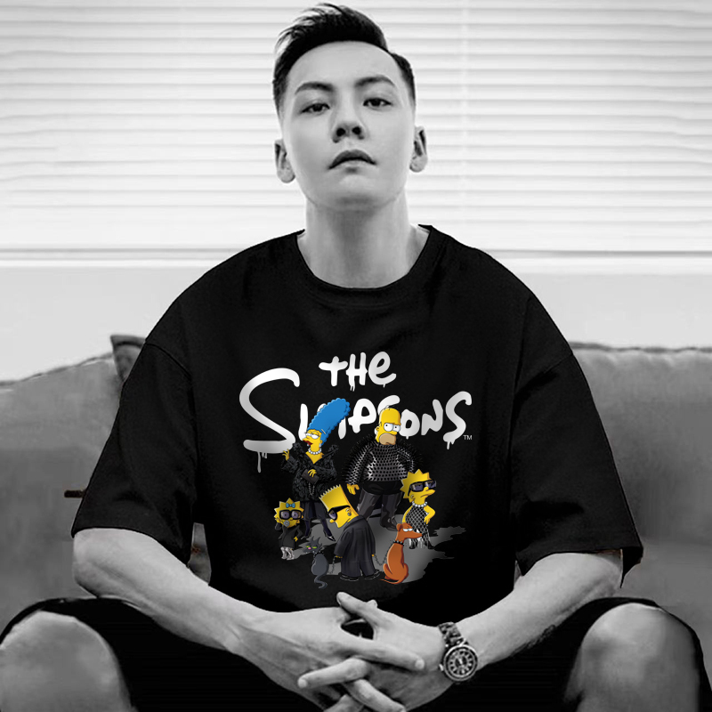 Trendy Simpsons Short-Sleeve T-Shirt for Men, Summer American-Style Loose Heavyweight Cartoon Half-Sleeve T-Shirt for Women, Couple's Outfit T-Shirt