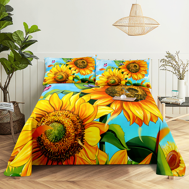 Sunflower Floral Twill Bed Sheet Single Piece Pillowcase Digital Print Single/Double Bed Bedding Student Dormitory Sunflower Floral Twill Bed Sheet Single Piece Pillowcase Digital Print Single/Double Bed Bedding Student Dormitory