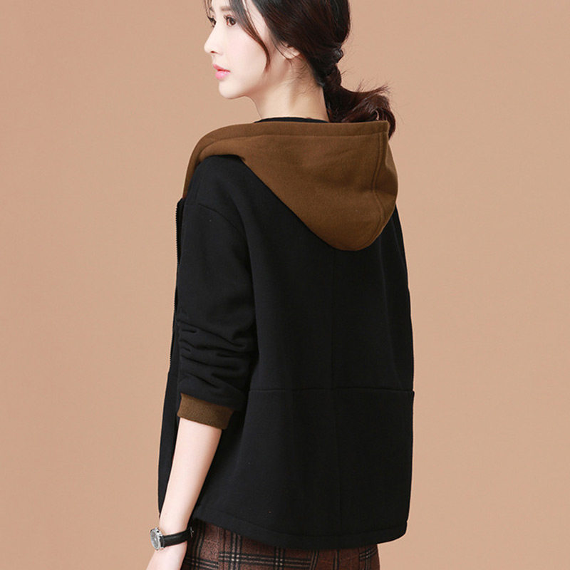 Mi Amashman flagship store official website plus velvet hooded sweatshirt women's 2021 autumn and winter new thick short jacket cardigan