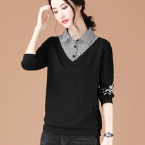 Mi Amarshman flagship store official website fake two printed sweater women loose 2021 Autumn New POLO collar top