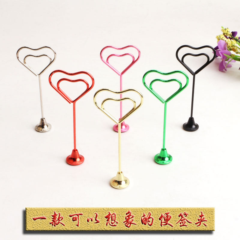 Creative small metal base love card clip desktop photo clip ins message clip color vertical note clip