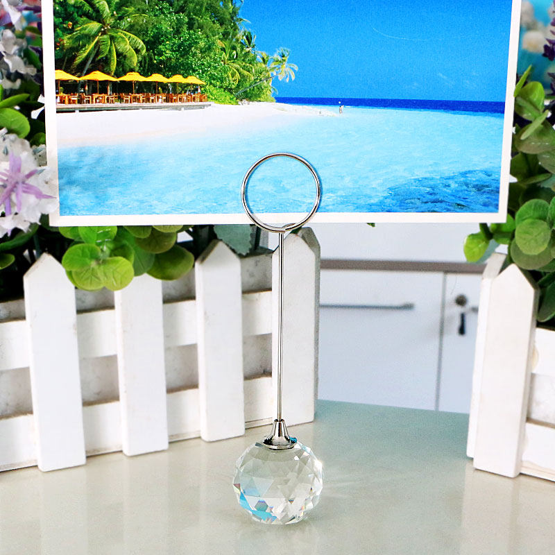 Creative desktop decoration crystal ball base metal round note clip photo clip message clip seat card table number clip
