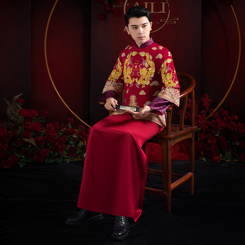 Xiu Yu quần áo của nam giới 2020 mới cưới chú rể Trung Quốc váy nướng ăn mặc lớn đang Tang váy rồng phượng hiển thị và nam giới