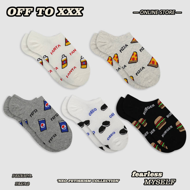 Trendy and Fun Cartoon Cola, Burger, Pizza Pattern Short Socks, Summer No-Show Socks, Low-Cut Sports Socks for Men and Women, Couples Trendy and Fun Cartoon Cola, Burger, Pizza Pattern Short Socks, Summer No-Show Socks, Low-Cut Sports Socks for Men and Women, Couples