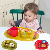 Imported baby silicone suction cup baby complementary food portable learning eating training plate bowl anti-drop out tableware set