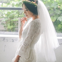 Bride wedding certificate photo double-layer cover plain yarn short veil travel shoot Korean carded net veil spot