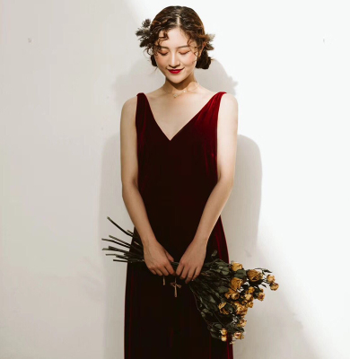 Bride Married Shoulders V-neck Skin Red Banquet Star Same Toast Annual Party Daughter