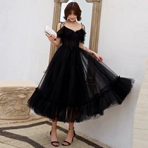 Black medium-long dress skirt female banquet party party party temperament socialite thin noble summer new