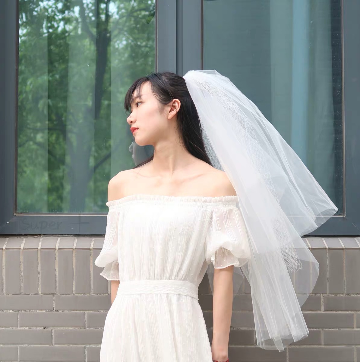 Bride wedding retro light wedding travel marriage registration photo veil veil new style