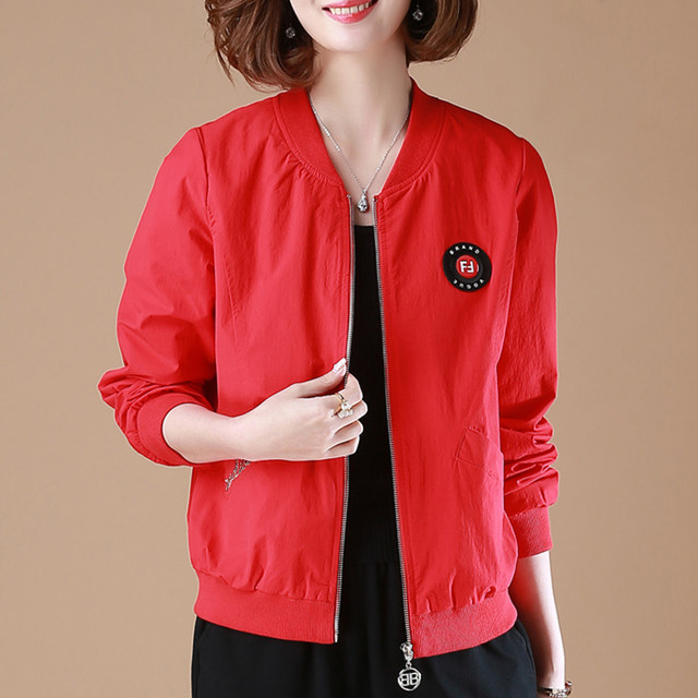 Western style thin baseball shirt short spring and autumn coat 2024 new style middle-aged mother 40 years old 50 red jacket top