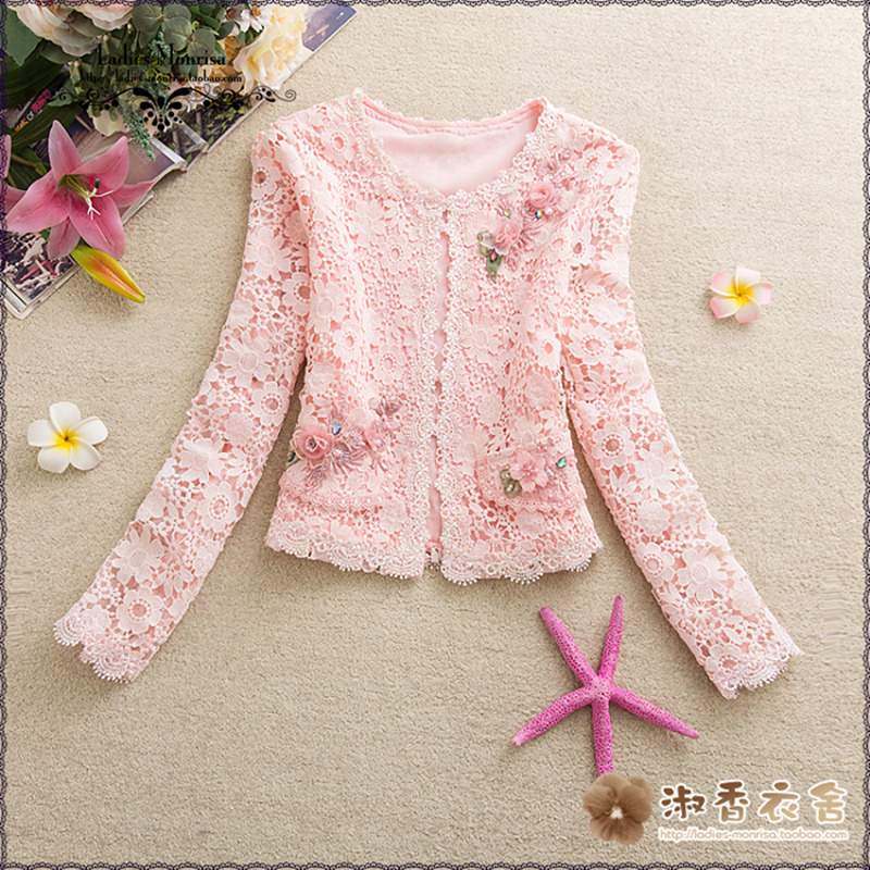 2026 Spring/Summer Women's New Style Sweet Lace Beaded Thin Short Jacket Top Pink Marimon Lisa Style