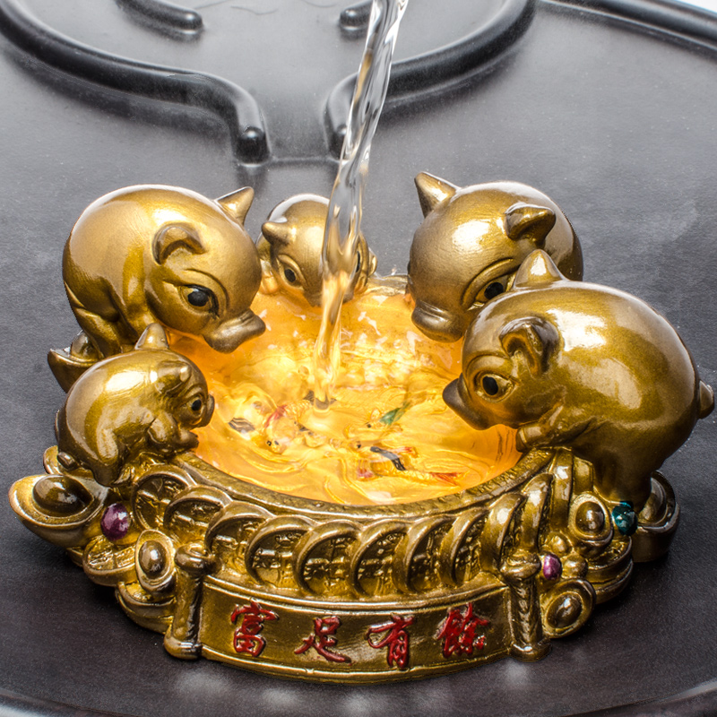Wufu pig tea pet decoration boutique color-changing piggy drinking water tea table tea table tea art year of the pig pet tea set accessories