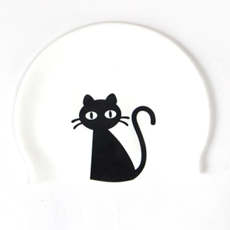 White Bottom Series ins Silicone Swimming Cap Waterproof chlorine-resistant ears Cartoon male and female universal extra-large elastic movement cap-Taobao