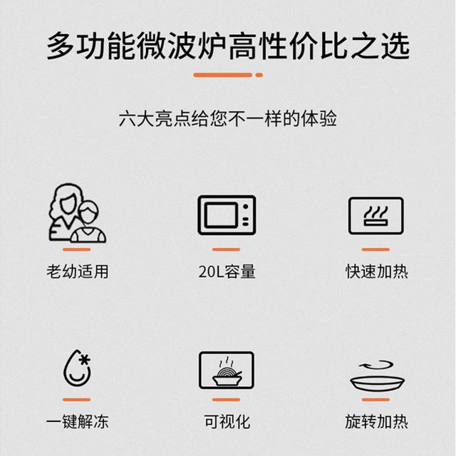 Galanz household 20-liter microwave oven, five-speed fire knob operation, nutritional thawing, turntable type G5 (W0)