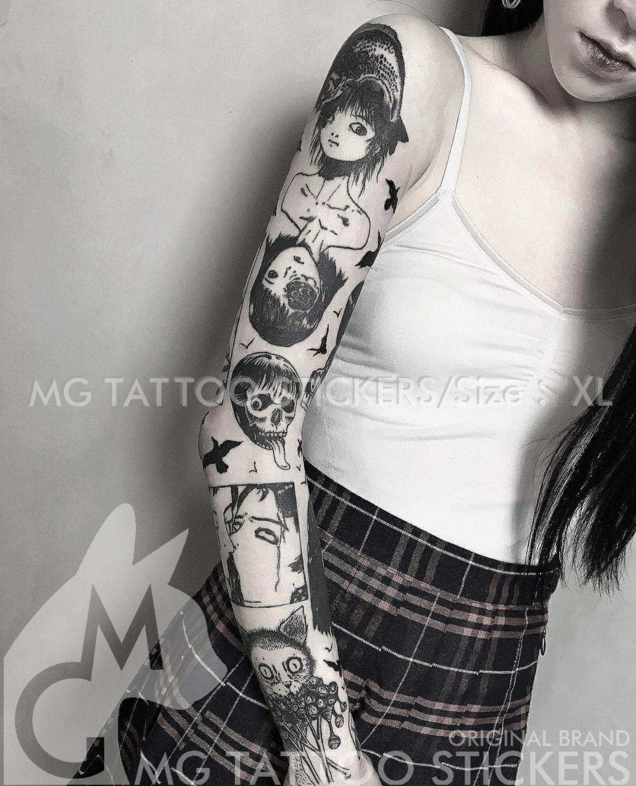 MG Tattoo Pasted Dark Black Ensemble Spend Arm Day Series Homophobic Style Splicing Alternative Personality Big Picture Flowers Arm Tattoo Sticker