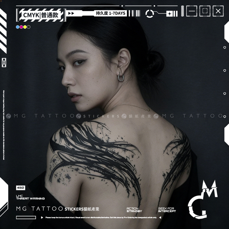 Mg Tattoo Black Angel Black Vitality Dark Style Back Wings Large Tattoo Sticker for Men and Women Trendy