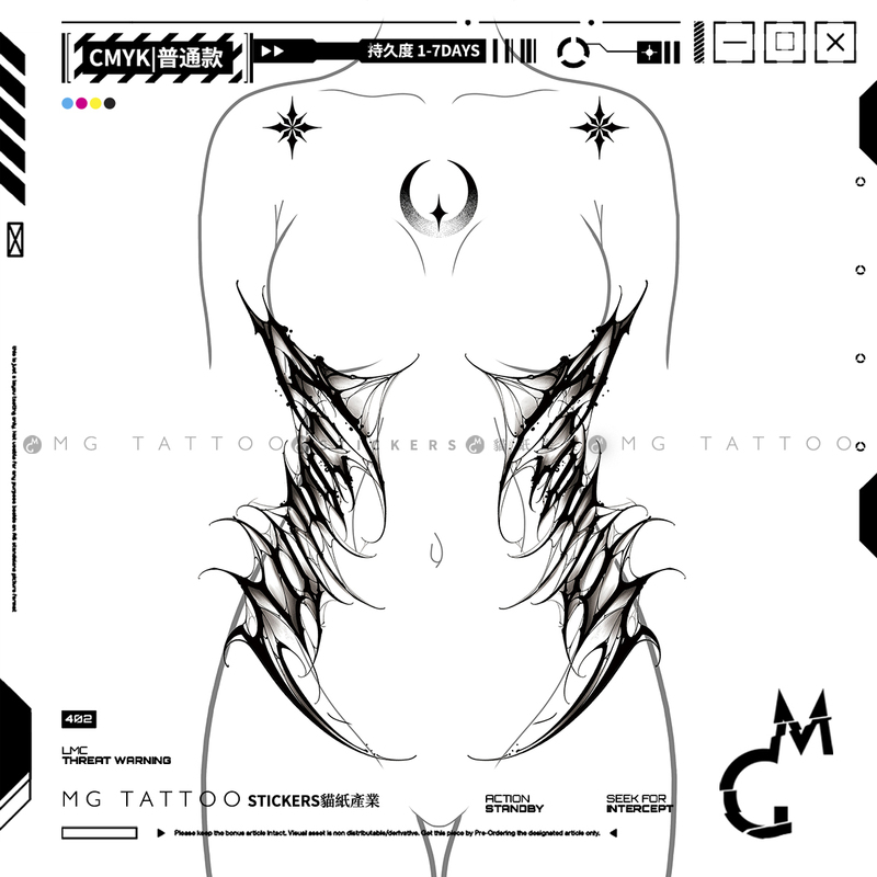 Mg Tattoo Dawn Night Chapter Dark European and American Side Waist English Pattern Power Wild Uninhibited Hot Girl Tattoo Sticker