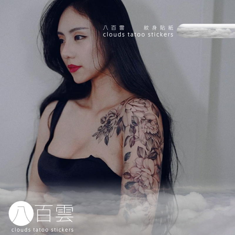 Mg Tattoo Chest Half-Arm Floral Girl Flower Bird Beautiful Black and Gray Plain Flower Cover-Up Long-Lasting Tattoo Sticker
