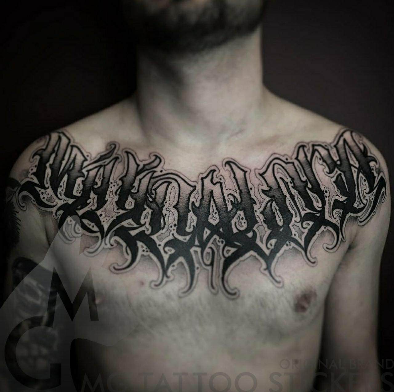 Mg紋身貼 手繪tattoo 西海岸匪幫奇卡諾英文花體花胸 男40 cm