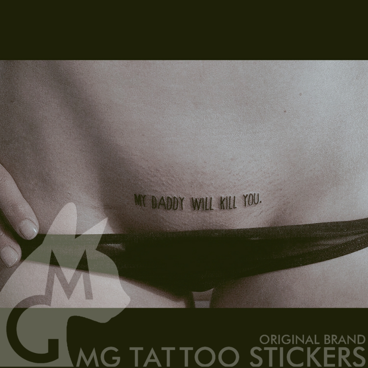 Mg紋身貼 手繪tattoo 個性英文花體 我的爸爸會殺了你 女性紋身 Mg紋身貼 手繪tattoo 個性英文花體 我的爸爸會殺了你 女性紋身