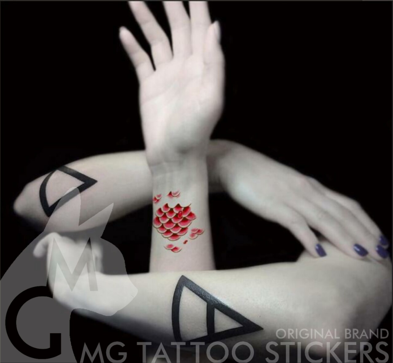 MG Tattoo with hand-painted TATTOO beauty fish series pink meritocratic fish scale tattooed stickers women