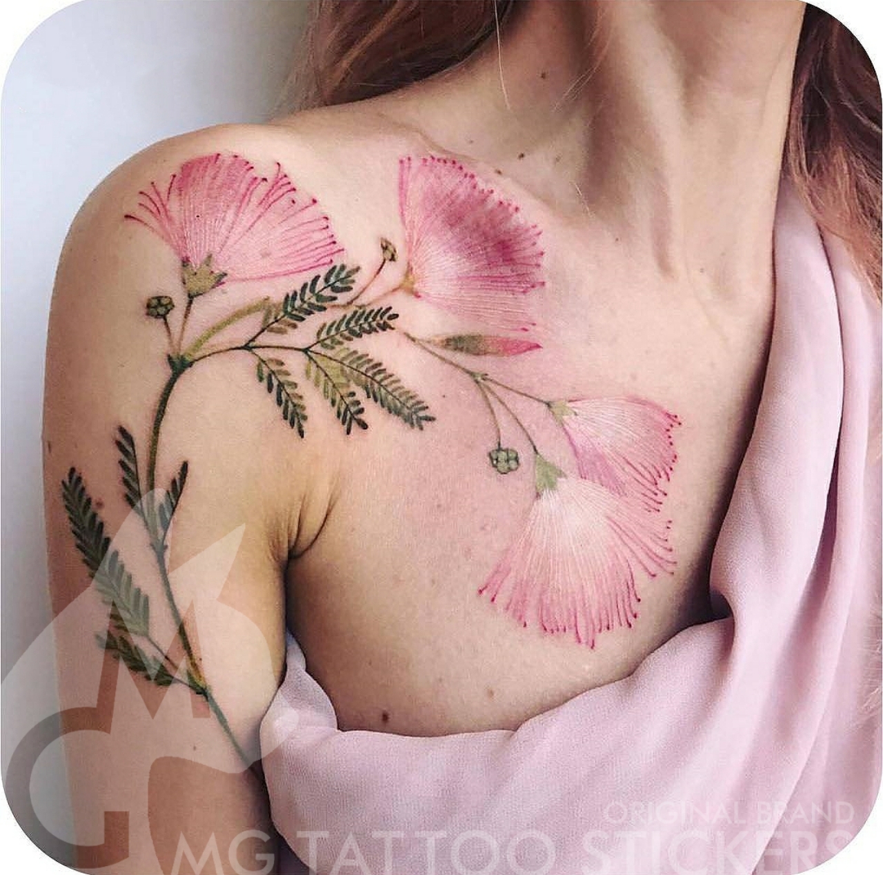 MG tattoo with hand-painted TATTOO pink vegan elegant feminine flowers shoulder sexy tattooed stickers